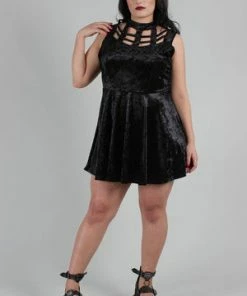 Jawbreaker Veleveteen Dream Caged Neck Mini Dress -Spooky Threads veleveteen dream caged neck mini dress jawbreaker 7 300x