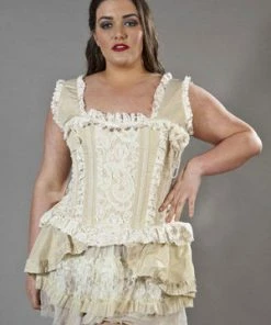 Burleska Venice Overbust Plus Size Corset With Straps In Cream Taffeta
