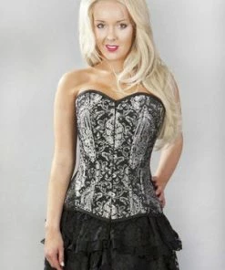 Burleska Versatile Double Steel Boned Overbust Corset In Silver King Brocade