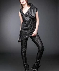 Queen Of Darkness Vest With Big Collar And Asymmetric Zipper -Spooky Threads vest with big collar and asymmetric zipper queen of darkness 3 300x
