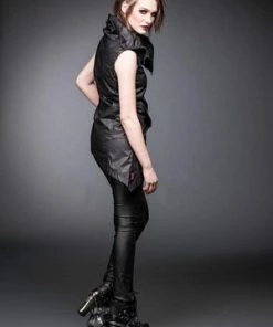 Queen Of Darkness Vest With Big Collar And Asymmetric Zipper -Spooky Threads vest with big collar and asymmetric zipper queen of darkness 4 300x