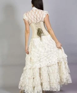Burleska Victorian Long Gothic Skirt In Cream & Cream Lace Overlay -Spooky Threads victorian long gothic skirt in cream cream lace overlay burleska 2 300x