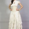 Burleska Victorian Long Gothic Skirt In Cream & Cream Lace Overlay -Spooky Threads victorian long gothic skirt in cream cream lace overlay burleska 300x