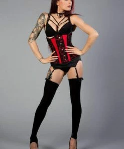 Burleska Vivienne Underbust Steel Boned Corset In Taffeta With Black Lace Overlay -Spooky Threads vivienne underbust steel boned corset in taffeta with black lace overlay burleska 7 300x