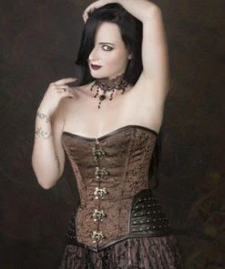 Burleska Warrior Overbust Steampunk Corset In Brown Brocade & Brown Matte Hip Panels 7 Burleska Warrior Overbust Steampunk Corset In Brown Brocade & Brown Matte Hip Panels -Spooky Threads warrior overbust steampunk corset in brown brocade brown matte hip panels burleska 3 300x