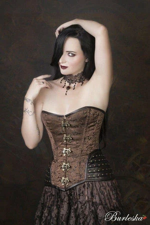Burleska Warrior Overbust Steampunk Corset In Brown Brocade & Brown Matte Hip Panels 5 Burleska Warrior Overbust Steampunk Corset In Brown Brocade & Brown Matte Hip Panels - Image 3