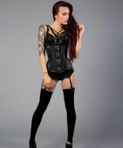 Burleska Warrior Underbust Steel Boned Corset In Taffeta With Matte Hip Panels