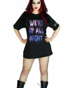 Dr Faust We're Up All Night Black T-Shirt - Sage