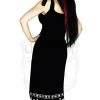 Dr Faust White Skulls Black High-Low Dress - Blair -Spooky Threads white skulls black high low dress blair dr faust 300x
