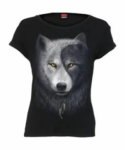 Spiral Wolf Chi - Boatneck Cap Sleeve Top Black