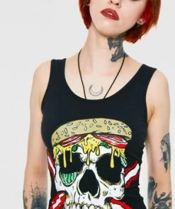 Jawbreaker Zombie Skull Burger Tie Back Top -Spooky Threads zombie skull burger tie back top jawbreaker 4 300x