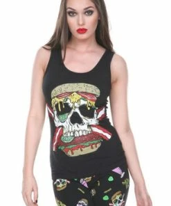 Jawbreaker Zombie Skull Burger Tie Back Top -Spooky Threads zombie skull burger tie back top jawbreaker 5 300x